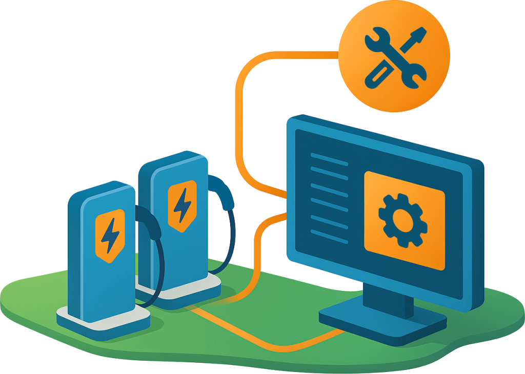 Illustration de bornes de recharge et supervision de Ze-Watt